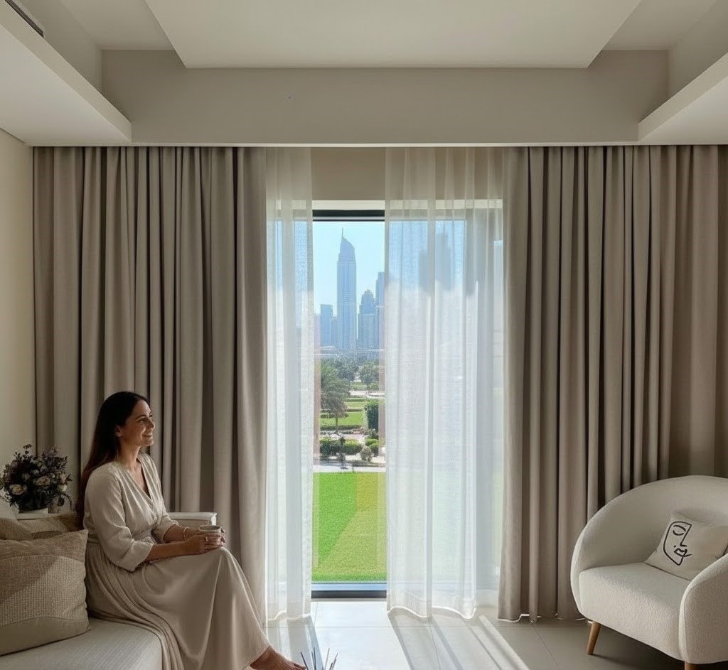 Custom curtains installation in a Dubai home